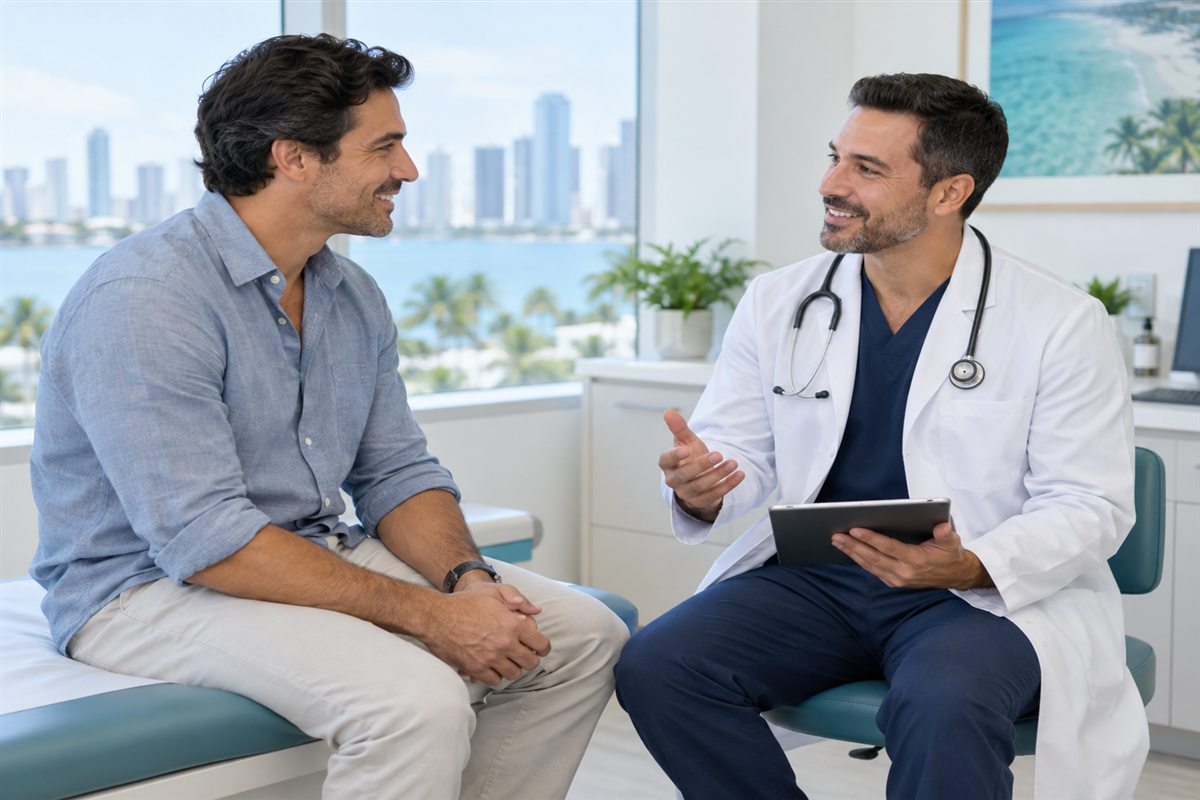 A man speaking with his doctor during a preventive health visit