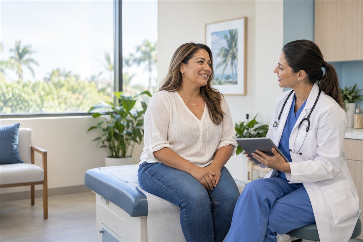 A doctor and patient sharing a thoughtful conversation in a bright clinic
