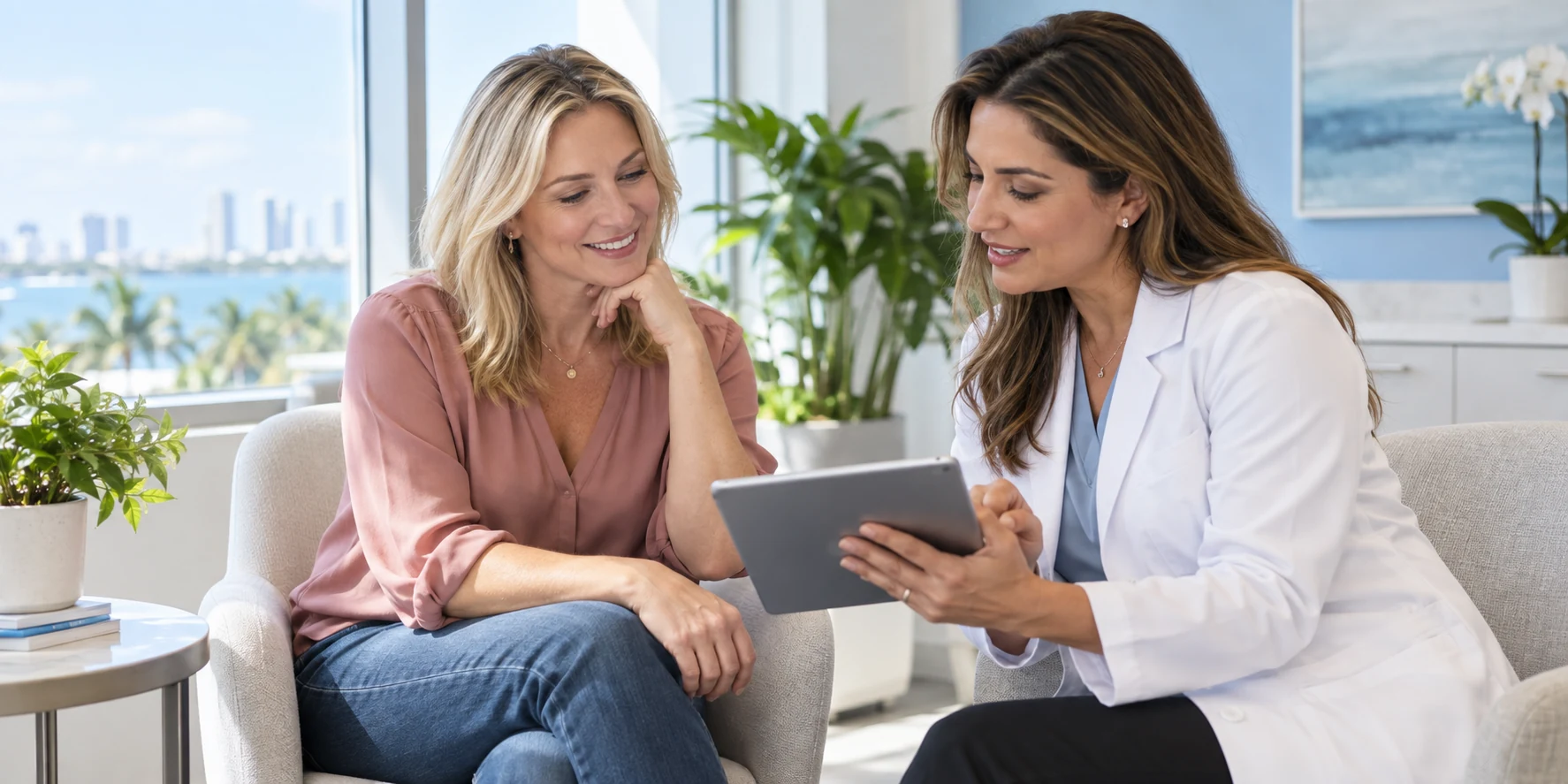 A woman discussing her annual well-woman preventive exam with a clinician